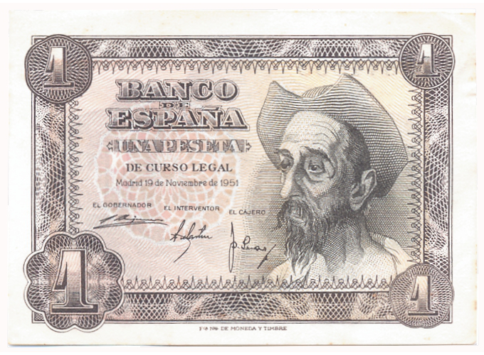 Billete España 1 Peseta 1951  Don Quijote de La Mancha - Numisfila