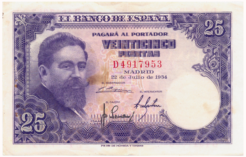 Billete España 25 Pesetas 1954 Isaac Albéniz - Numisfila