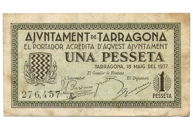 España Billete Local Tarragona Una Peseta 1937  - Numisfila