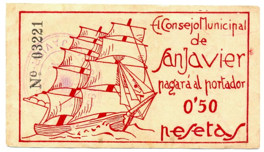 España Billete de Emergencia Municipio San Javier 50 Céntimos 1936-39  - Numisfila
