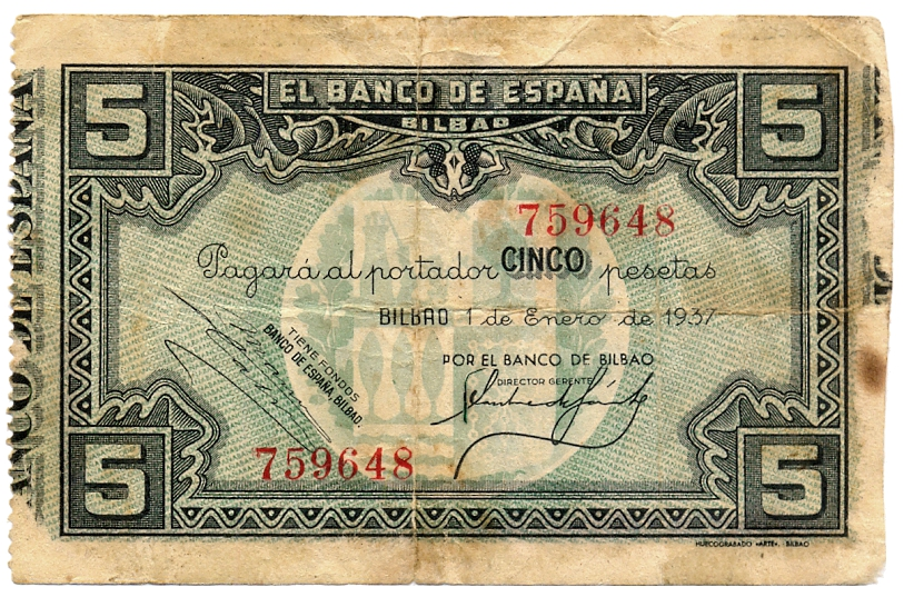 España Billete 5 Pesetas 1937 Bilbao Provincia de Vizcaya - Numisfila