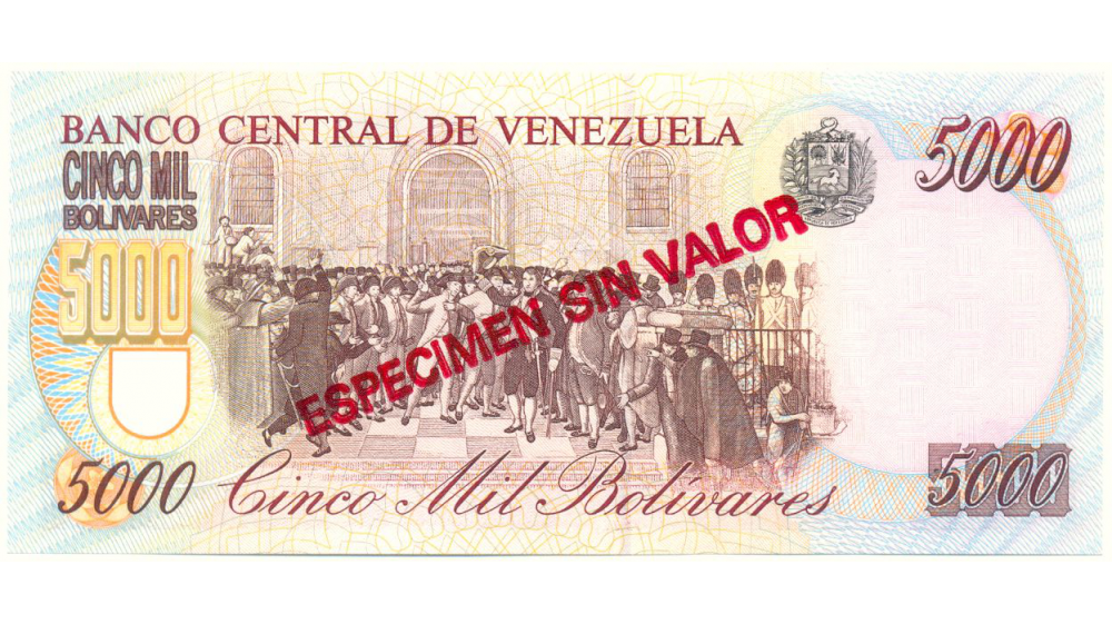 Billete Especimen Sin Valor 5000 Bolivares 1996  - Numisfila