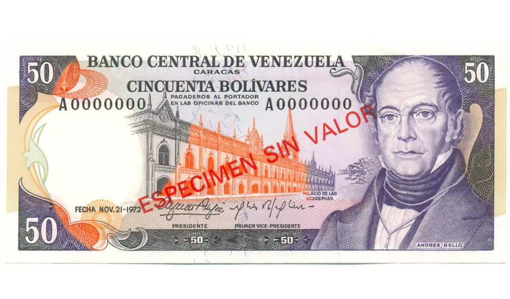 Especimen Sin Valor Billete 1972 50 Bolivares Noviembre  - Numisfila