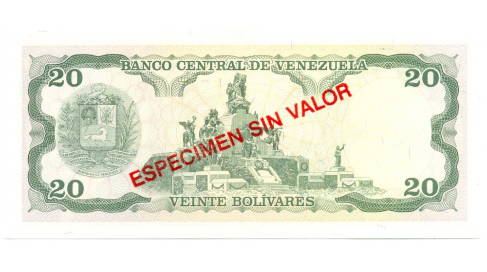 Espécimen sin valor Billete 20 Bolívares 1989  - Numisfila