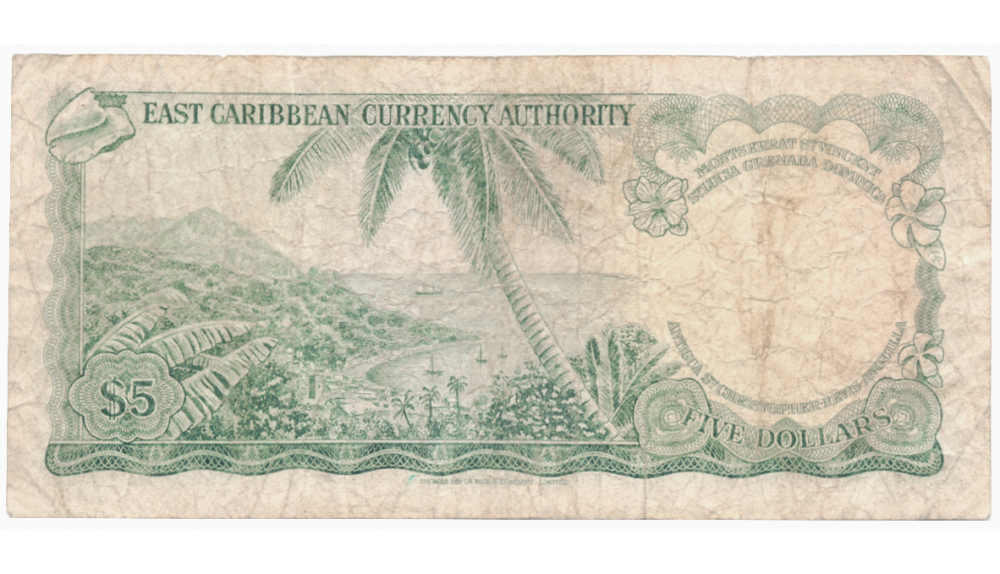 Granada G Billete Estados del Caribe Oriental 5 Dólares 1965  Reina Isabel II  - Numisfila