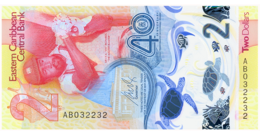 Billete Plástico Estados del Caribe Oriental 2 Dólares 2023 Edición conmemorativa - Numisfila