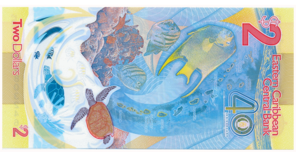 Billete Plástico Estados del Caribe Oriental 2 Dólares 2023 Edición conmemorativa  - Numisfila