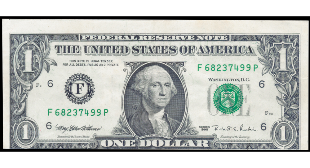 Error de Corte Billete E.E.U.U. 1 Dólar 1995 Serie F Atlanta - Numisfila