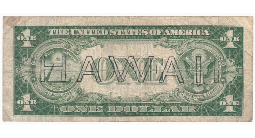 Billete Hawái sobreimpresión 1 Dólar 1942 EE.UU Emisión de Emergencia durante la Segunda Guerra Mundial   - Numisfila