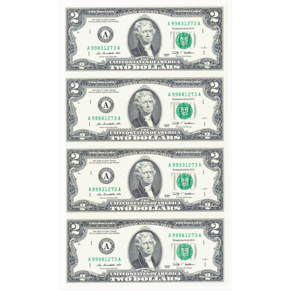 E.E.U.U. Pliego 4 Billetes 2 Dollars 2009 Estuche de la Reserva Federal   - Numisfila