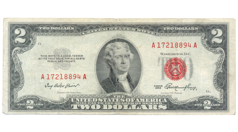 Billete EE. UU. 2 Dollars 1953 Sello Rojo - Thomas Jefferson - Numisfila