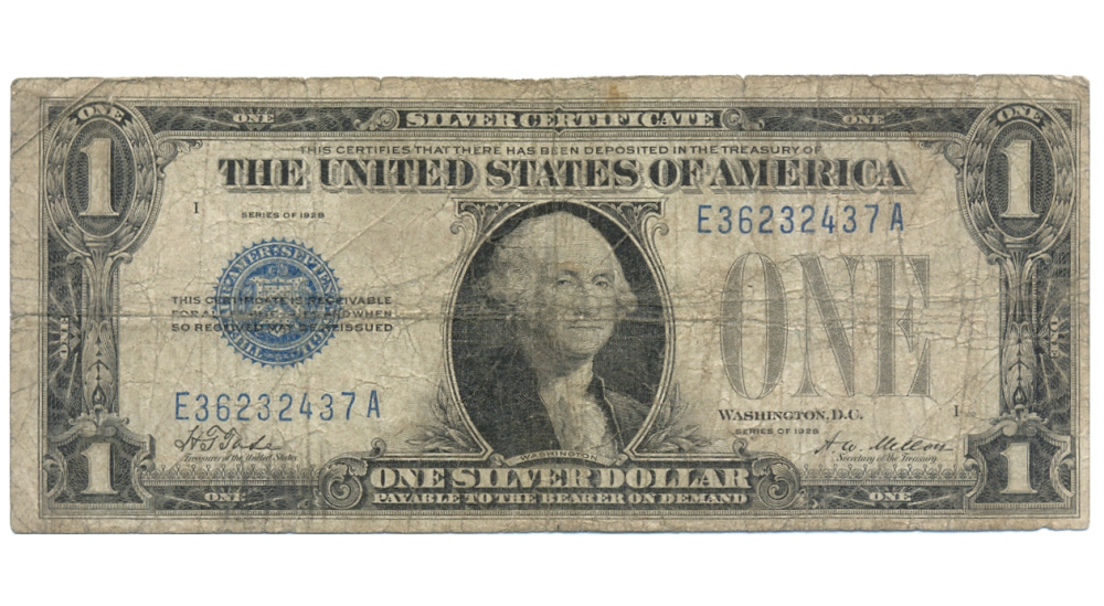 Billete Sello Azul EE. UU. One Dollar 1928 Certificado de Plata  - Numisfila