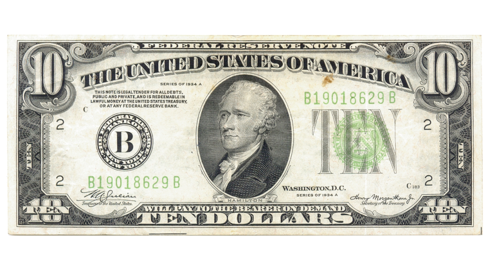 Billete EE. UU. 10 Dollars 1934 A Sello Verde - Numisfila