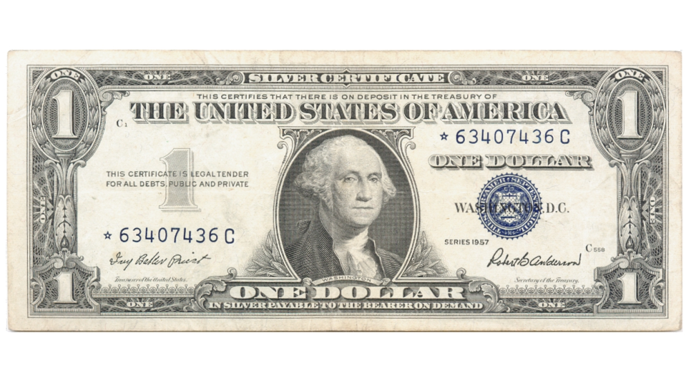 Billete EE. UU. 1 Dollar 1957 Sello Azul - Reposición Serial con Estrella  - Numisfila