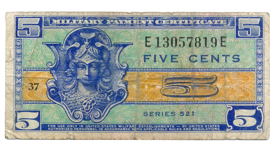 Billete EE.UU. Bases Militares 5 Centavos 1954 Certificado de Pago  - Numisfila