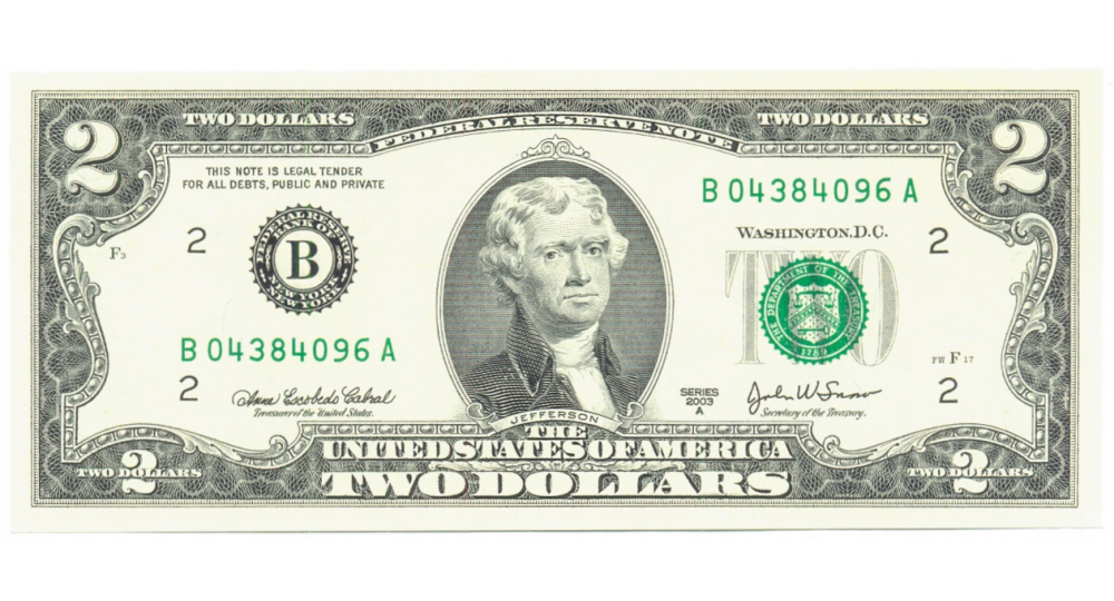 Billete E.E.U.U. 2 Dolares 2003 Thomas Jefferson  - Numisfila