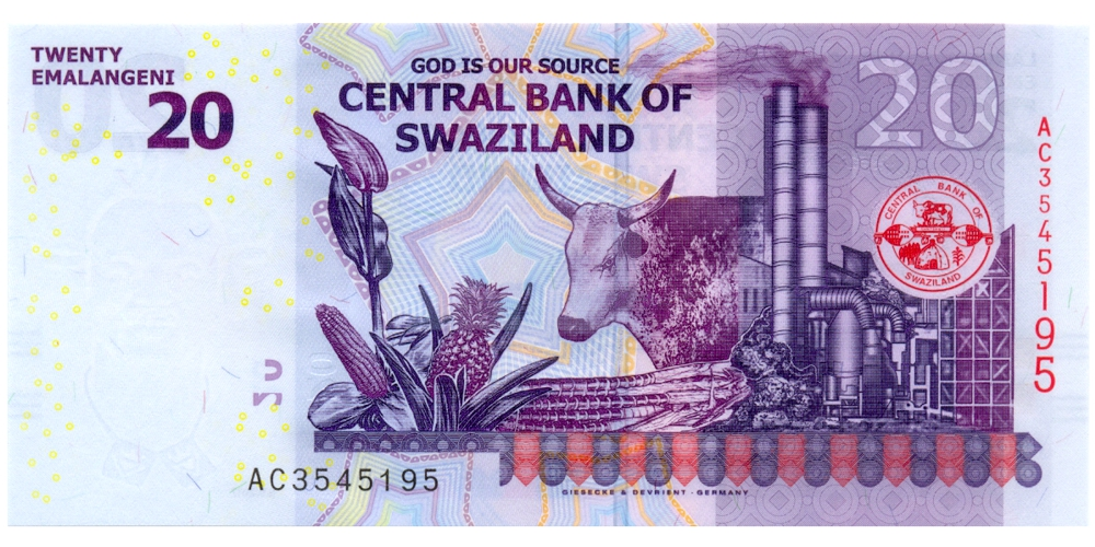 Billete Hibrido Eswatini (Suazilandia) 20 Emalangeni 2017   - Numisfila