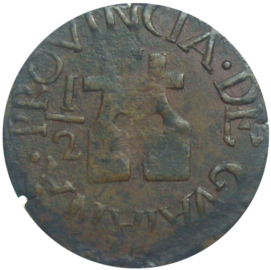 Moneda Provincia Guayana ½ Real 1814 Variante 4 Grande, bajo y cerrado  - Numisfila