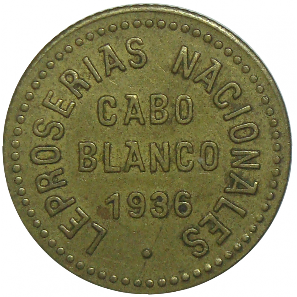 Ficha Leproserias Cabo Blanco 0,50 Bolivares 1936  - Numisfila