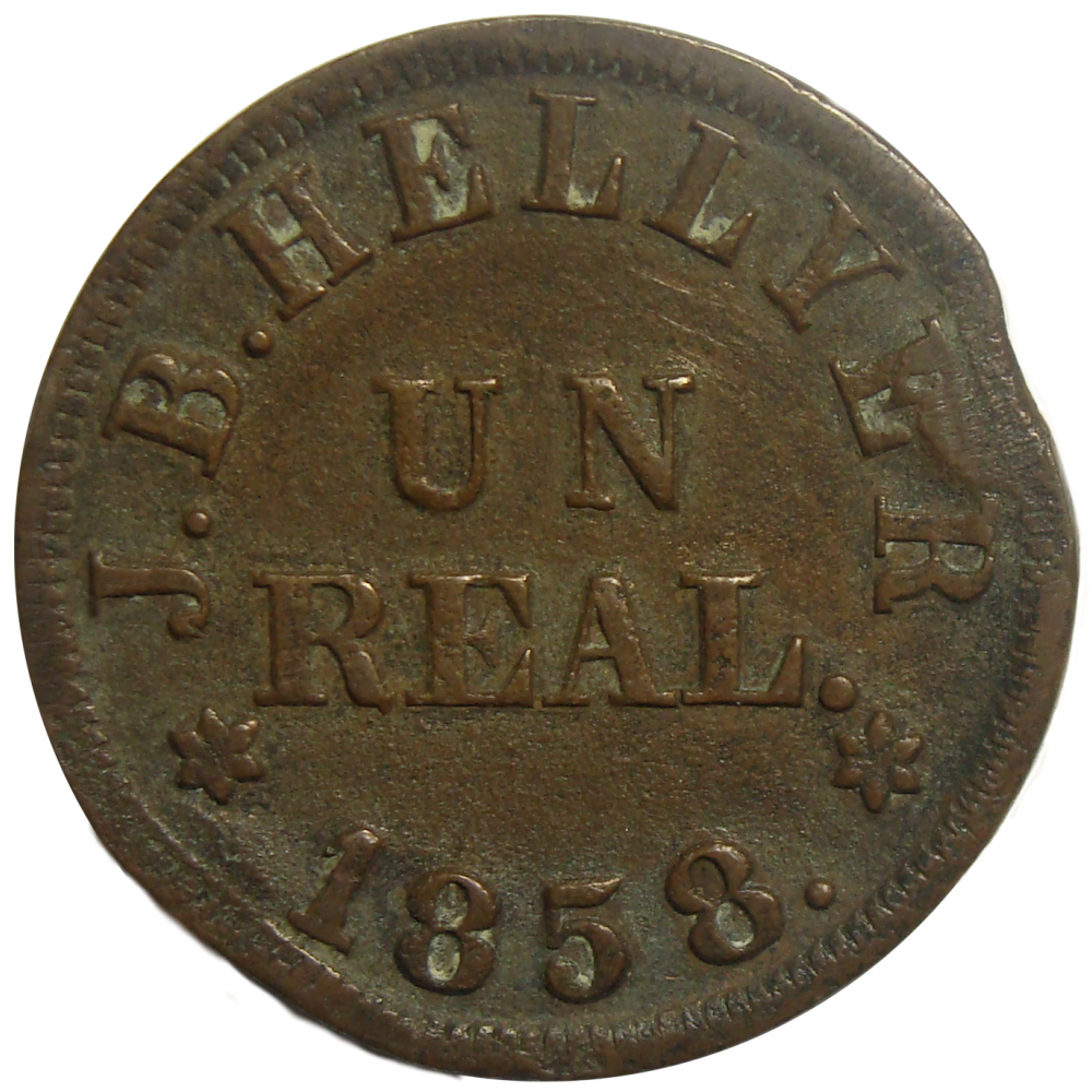 Ficha Empresa del Yaracuy J.B. Hellyer 1 Real 1858  - Numisfila