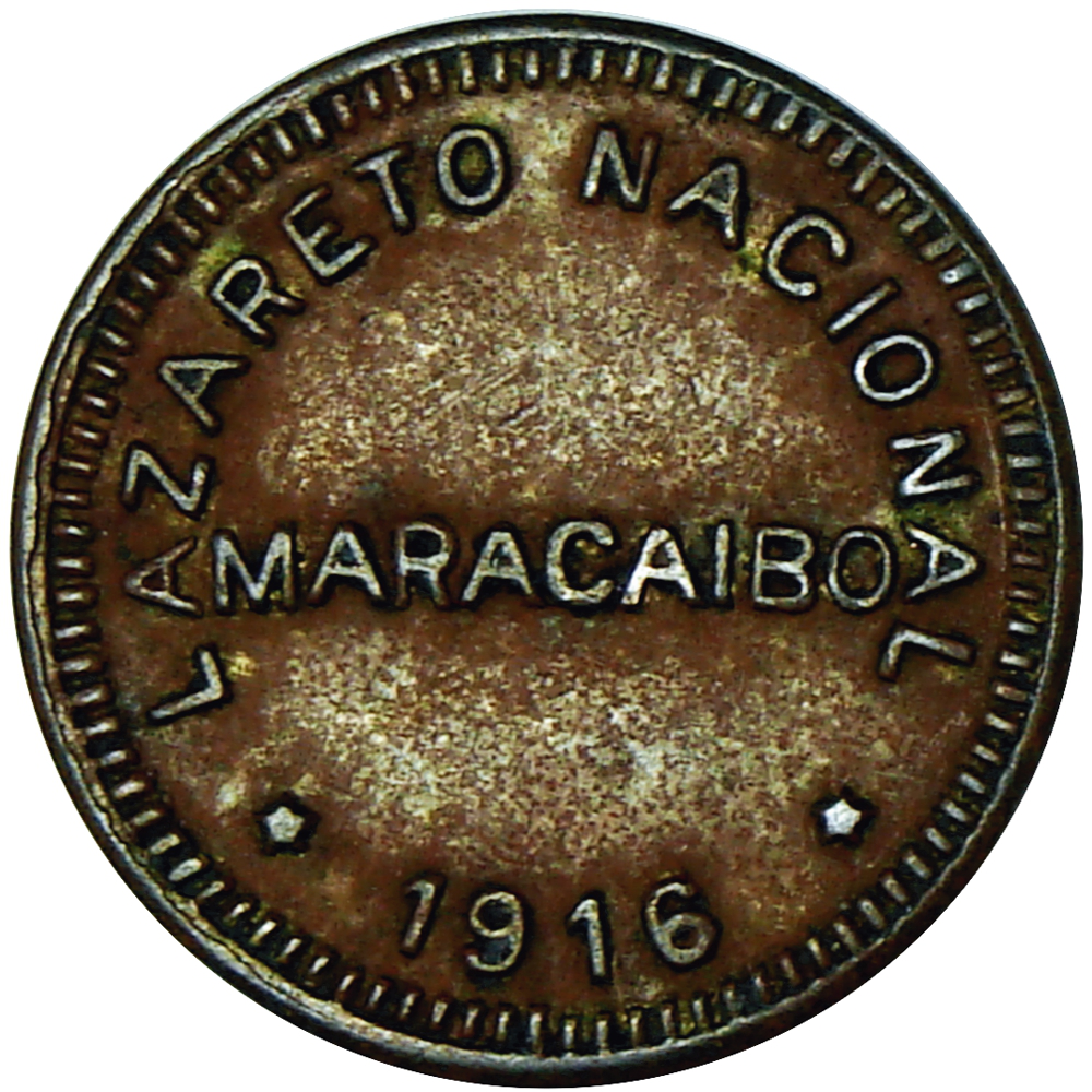 Leproserias Ficha Lazareto Nacional Maracaibo 5 Céntimos 1916 - Numisfila