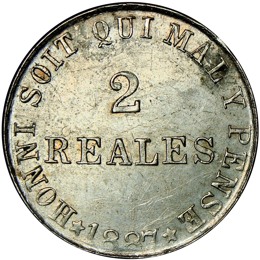 Ficha Hacienda Federico Briceño Leon 2 Reales 1887 - Numisfila