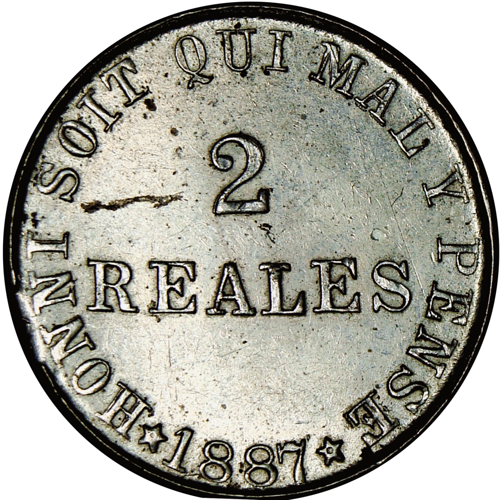 Ficha Hacienda Federico Briceño Leon 2 Reales 1887 - Numisfila