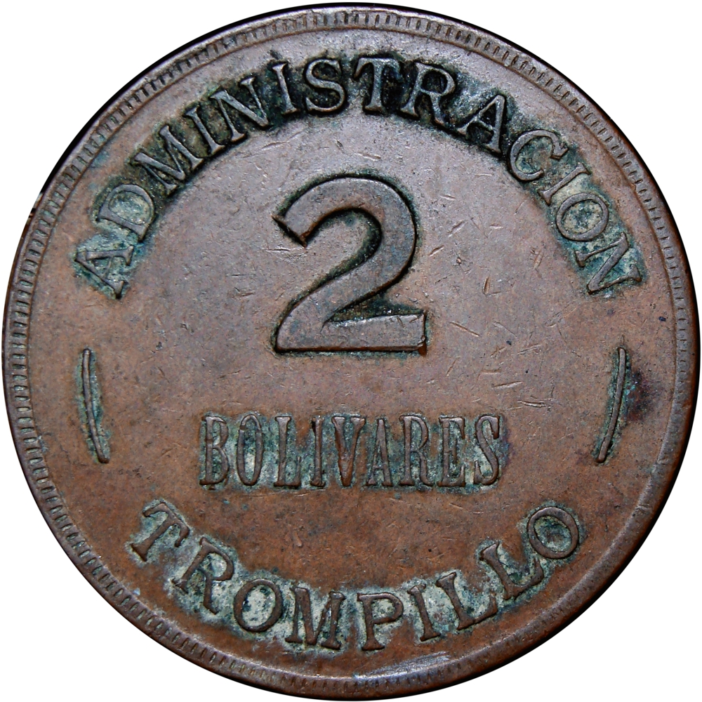 Venezuela Ficha Administración Trompillo 2 Bolívares - Numisfila