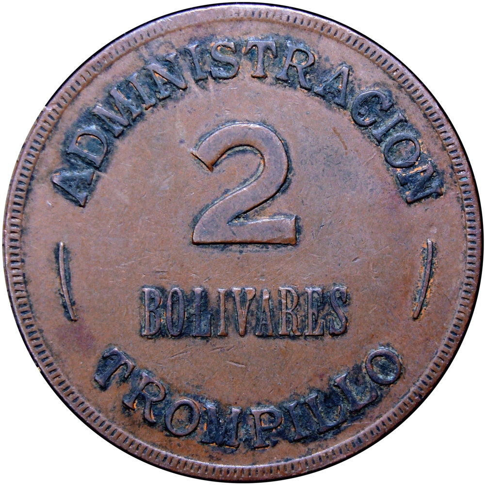 Venezuela Ficha Administración Trompillo 2 Bolívares - Numisfila