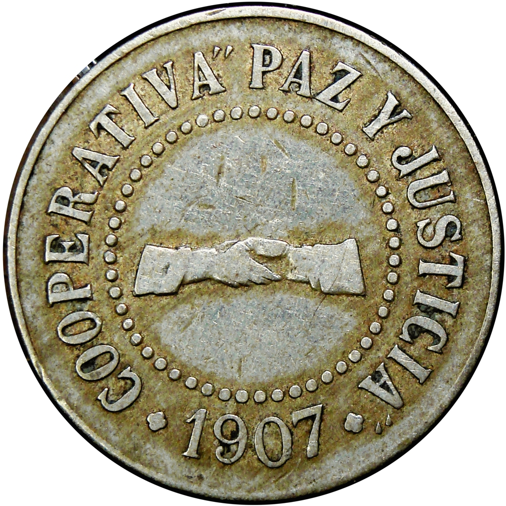 España Ficha Cooperativa Paz y Justicia 1 Peseta 1907 Barcelona  - Numisfila