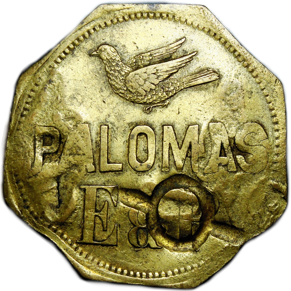 Ficha Palomas E & P 2 Reales Resellos Ø sobre P y Doble Resello ØØ Reverso  - Numisfila