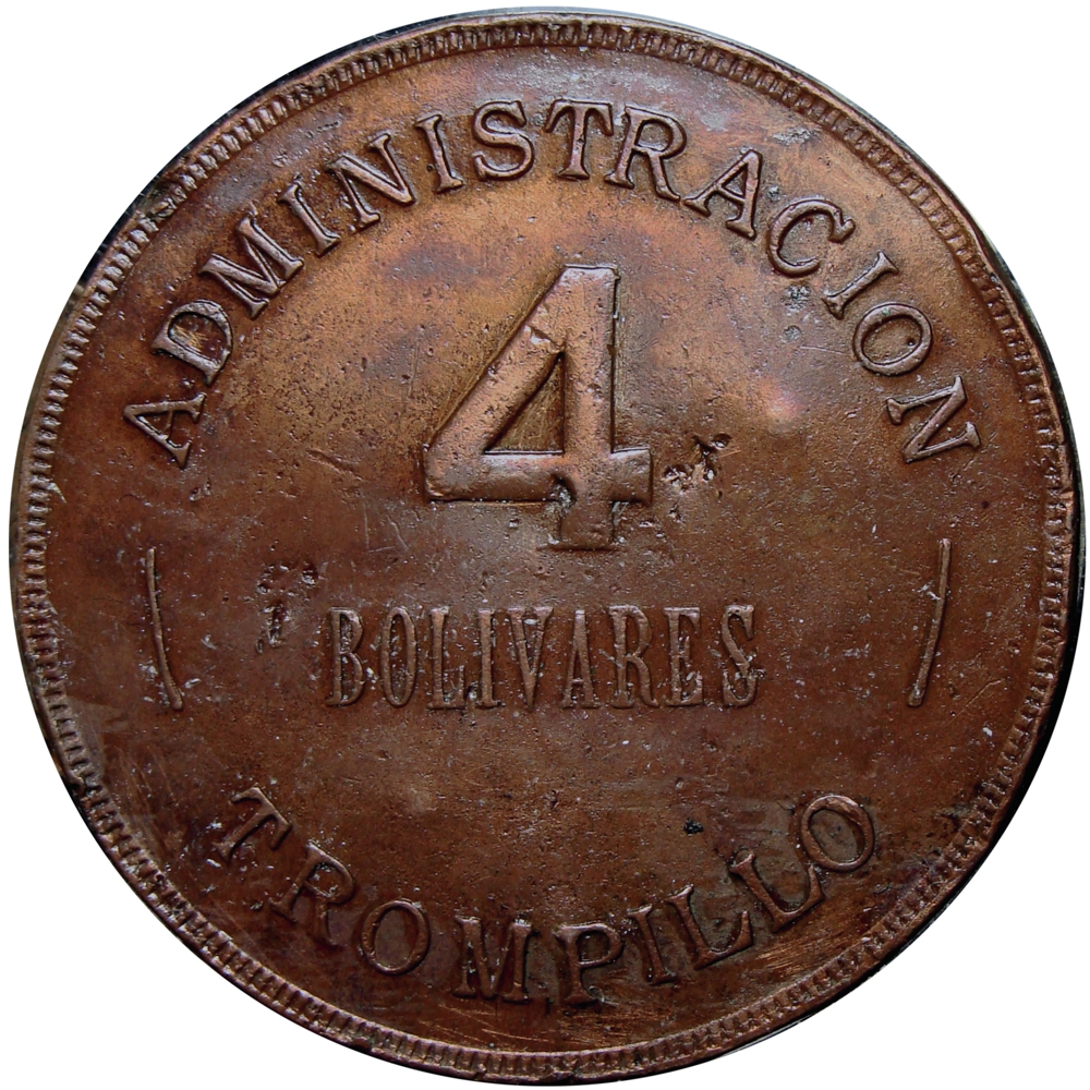 Venezuela Ficha Administración Trompillo 4 Bolívares - Numisfila