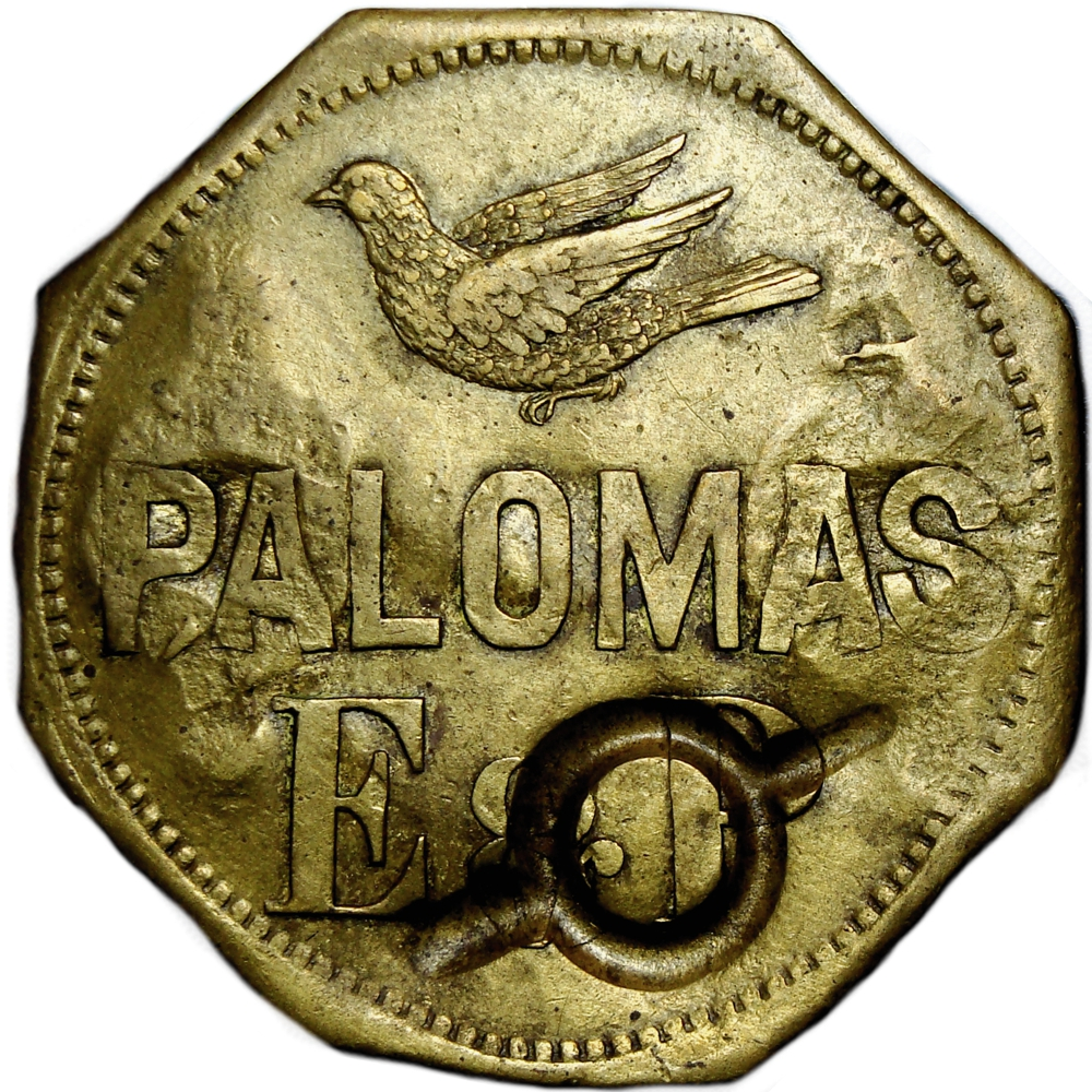 Ficha Palomas E & P 2 Reales Resellos Ø sobre P y Doble Resello ØØ Reverso 	 - Numisfila