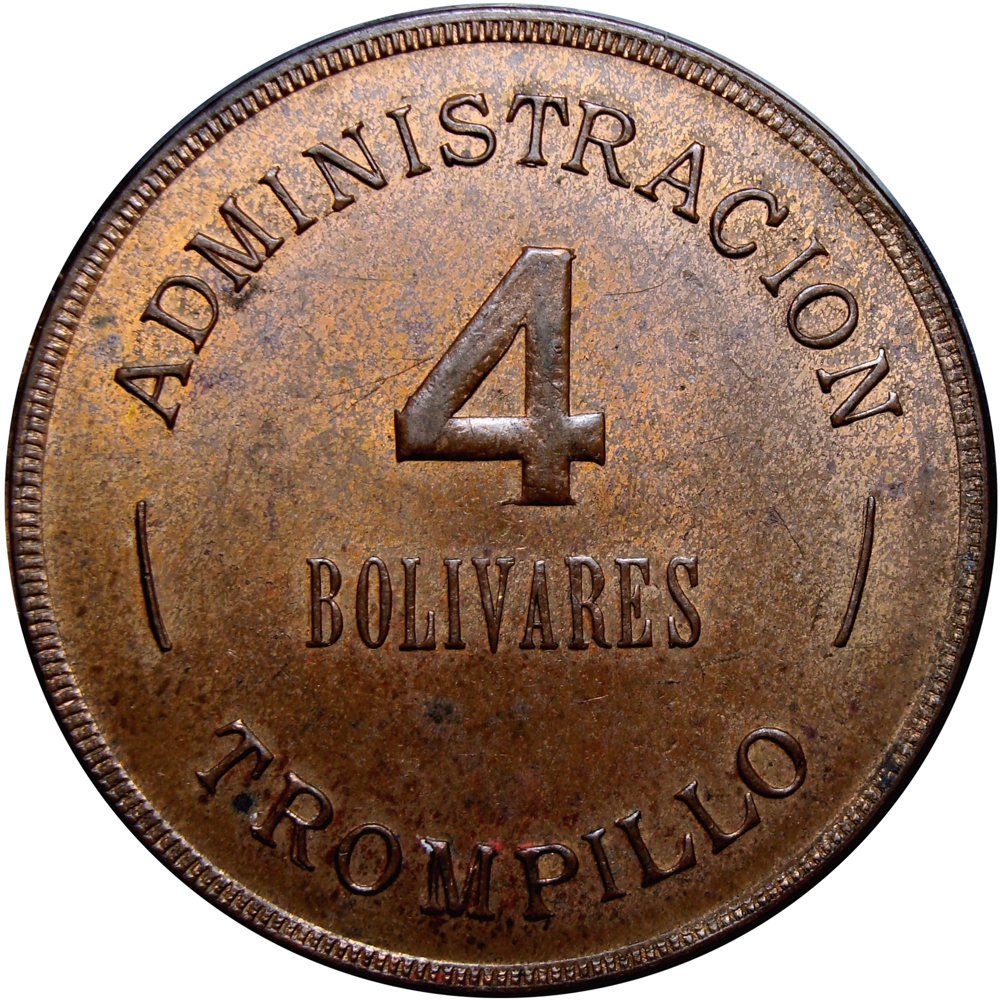 Venezuela Ficha Administración Trompillo 4 Bolívares - Numisfila