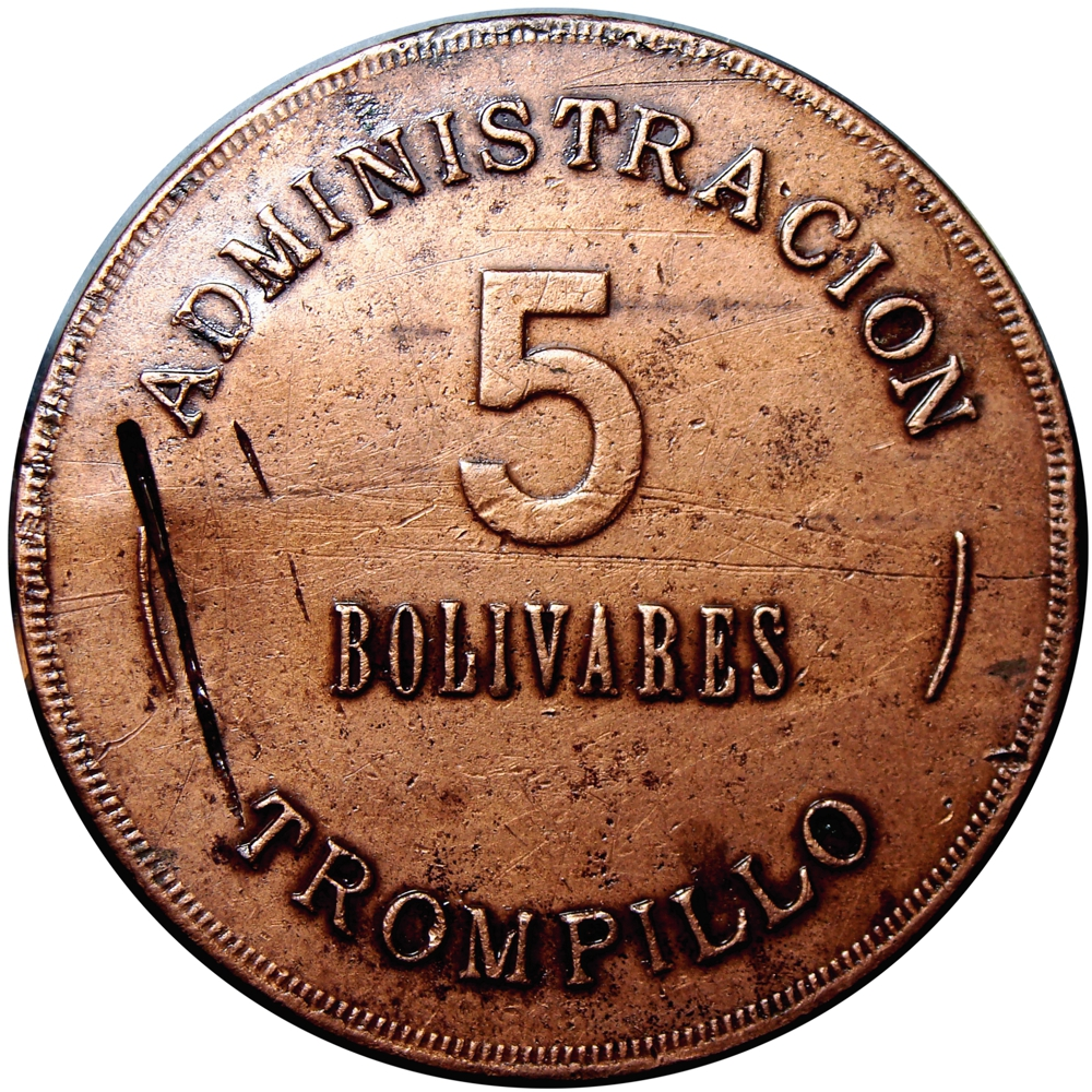 Venezuela Ficha Administración Trompillo 5 Bolívares - Numisfila