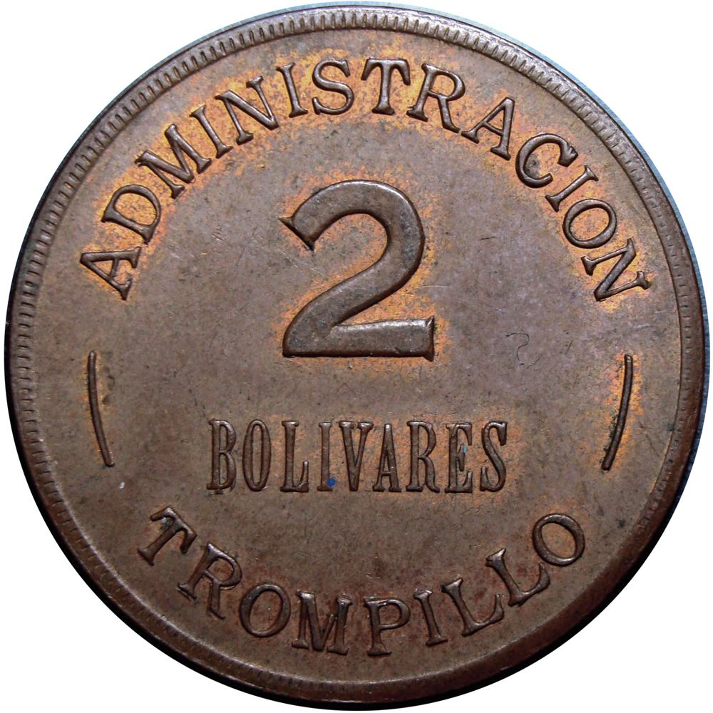 Venezuela Ficha Administración Trompillo 2 Bolívares - Numisfila