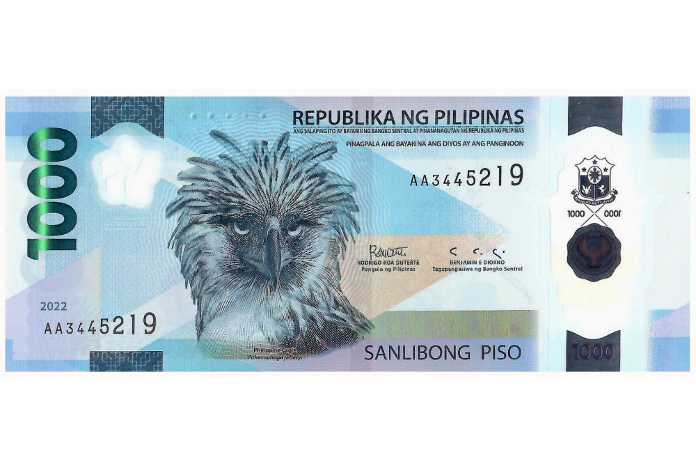 Billete Plástico Filipinas 1000 Pisos 2022 Águila Filipina  - Numisfila