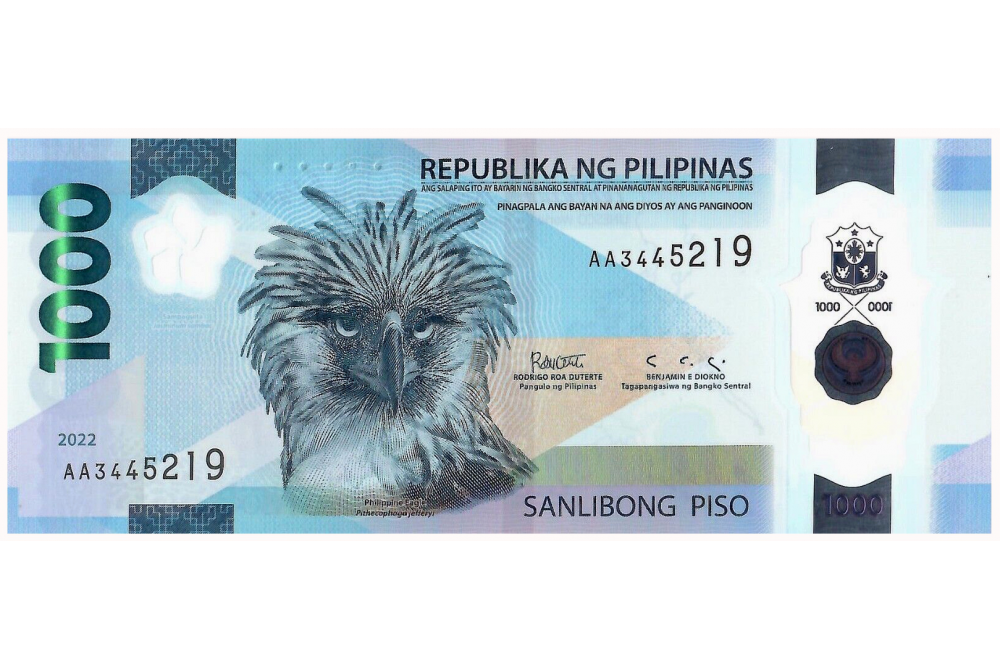 Billete Plástico Filipinas 1000 Pisos 2022 Águila Filipina   - Numisfila