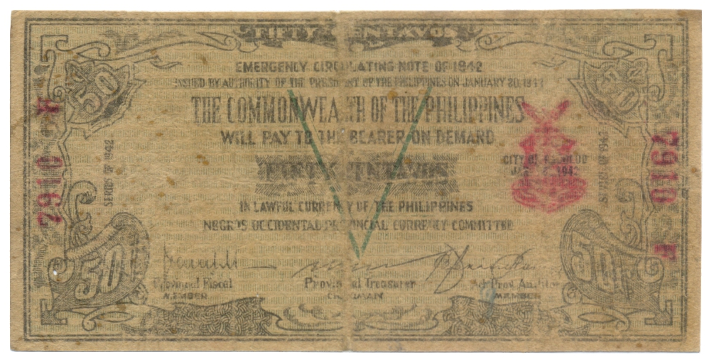 Billete Provincia de Negros Occidental Filipinas 50 Centavos 1942 - Numisfila