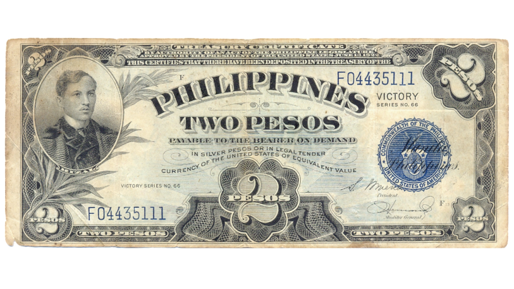 Billete Filipinas 2 Pesos 1944 Sobreimpresión reverso VICTORY - Numisfila