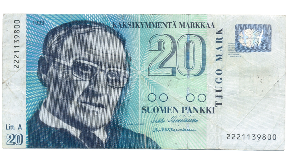 Billete Finlandia 20 Pankki 1993 Escritor Vaino Linna - Numisfila