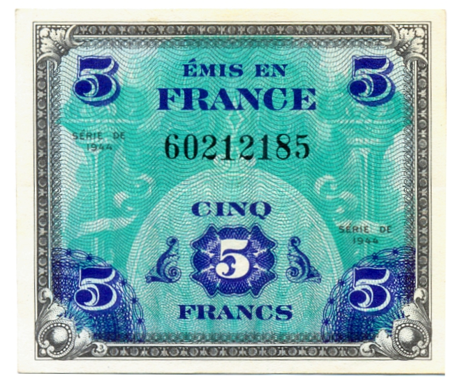 Billete Francia 5 Francos 1944 Uso Militar Aliado - EE. UU.  - Numisfila