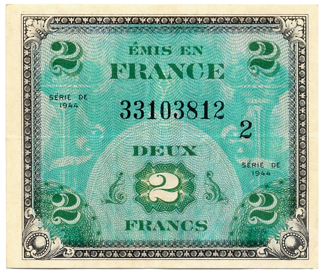 Billete Francia 2 Francos 1944 Uso Militar Aliado - EE. UU.  - Numisfila