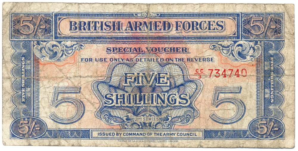Billete Reino Unido Fuerzas Armadas Británicas 5 Shillings 1948-1961  - Numisfila