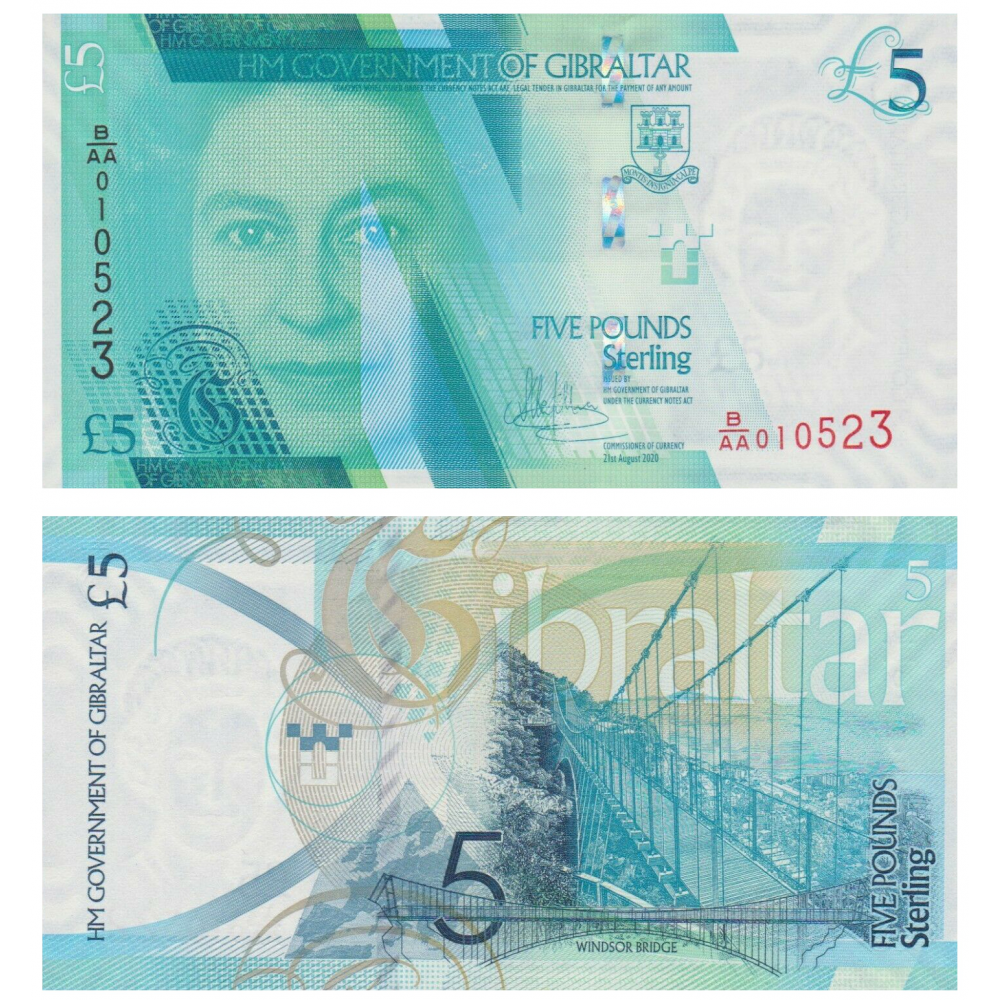 Billete Gibraltar 5 Pounds 2020 - 2021 Reina Elizabeth II  - Numisfila