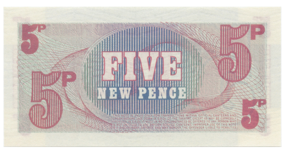 Billete Fuerzas Armadas Británicas 5 New Pence 1972  - Numisfila