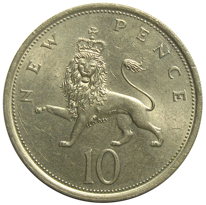 Moneda Gran Bretaña 10 New Pence 1968-1979 Leon - Numisfila