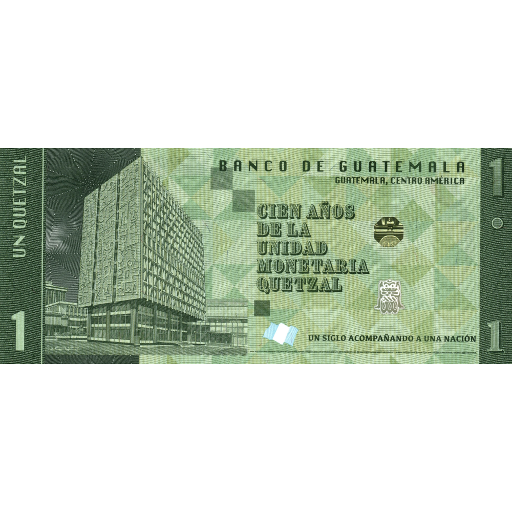 Billete Guatemala 1 Quetzal 2024 Conmemorativo 100 Años de la Moneda Quetzal  - Numisfila