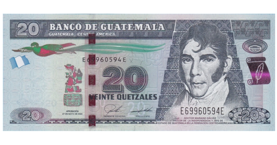Billete Guatemala 20 Quetzales 2020 Mariano Gálvez - Numisfila