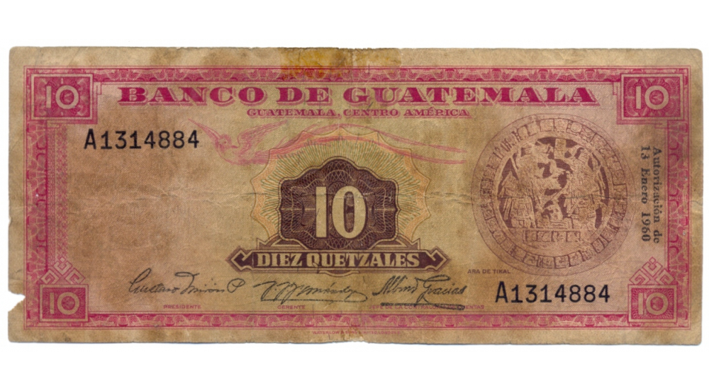 Billete Guatemala 10 Quetzales 1960  - Numisfila